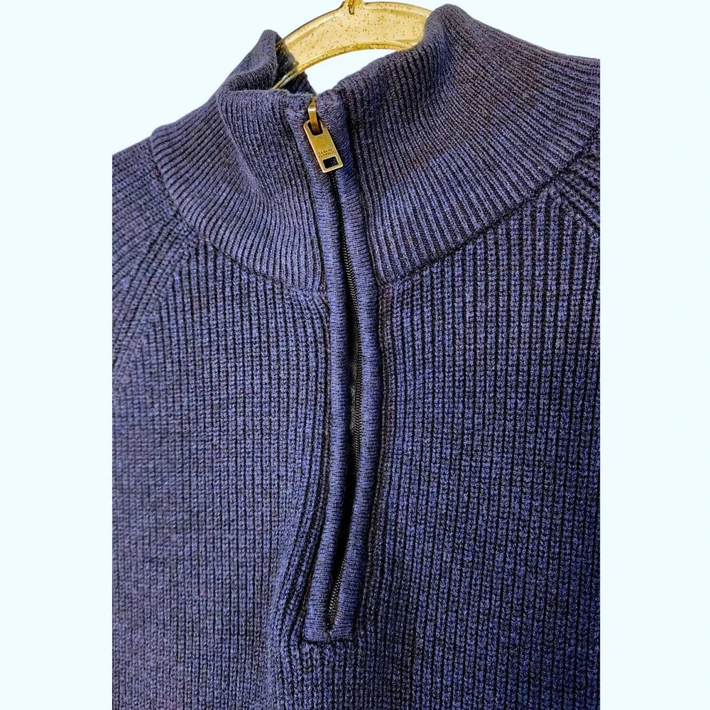 Banana‎ Republic Quarter Zip Sweater Large Blue Elbow Patch Ribbed Pullover Mens